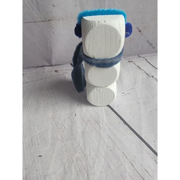 Wooden Handmade Snowman Blue Scarf Winter Tiered Tray Home Decor Shelf Sitter - Picture 3 of 5